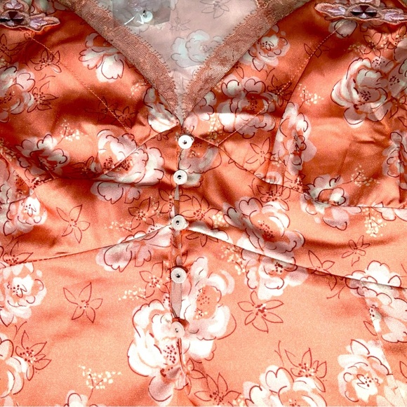 Free People Intimates Size Medium Peach Floral Satin & Lace Top Romance - Picture 6 of 12
